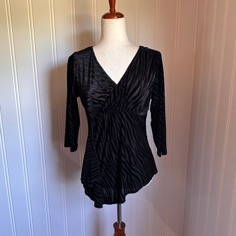 Vintage 90s/Y2K Burnt Velvet Zebra Babydoll Top S